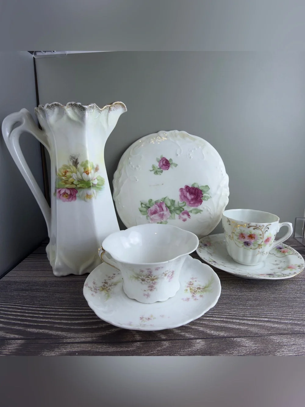 Antique Porcelain Tea Set & Pitcher Bundle – Bavaria, Sevres, Floral, No Chips